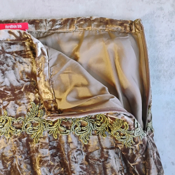 Dorothee Bis Crushed Velvet Regal Midi Skirt Sequins Fairycore Tan Brown Size 12 - Picture 7 of 14